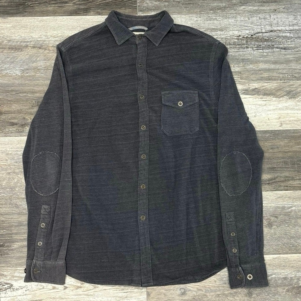 Carbon2Cobalt Gray Mens XL Elbow Patch‎ Long Sleeve Cotton Knit Button Up Shirt
